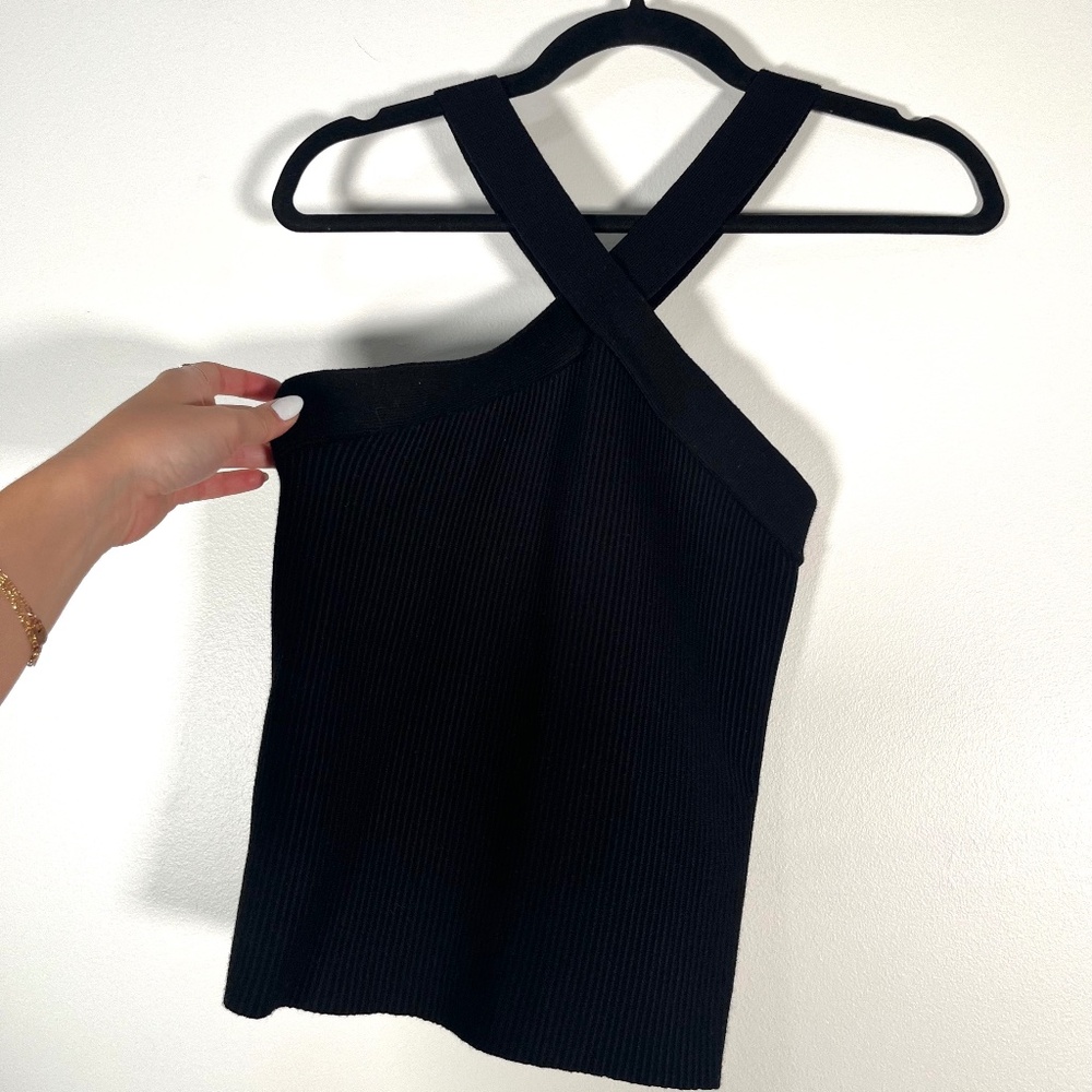 Halston Black Ribbed Top